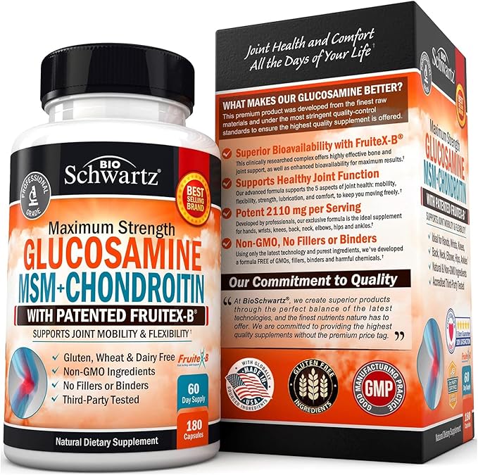 Glucosamine Chondroitin MSM Triple Strength Joint Support Supplement (2 Month Supply) Plus Turmeric Curcumin with Black Pepper Extract 1500mg Complex (2 Month Supply)