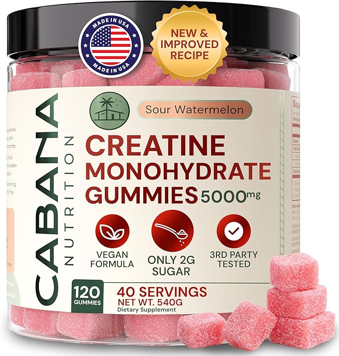 Creatine Monohydrate Gummies 5g - Watermelon Flavored Creatine for Women and Men - Supplement Supports Muscle Gain Energy Pre and Post Workout Focus &amp Cognition Recovery (120 count 40 serving