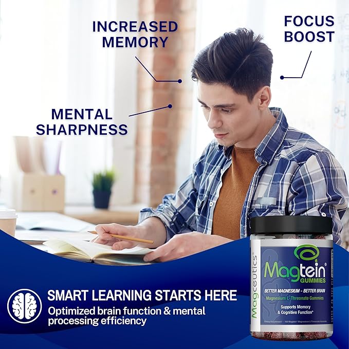 Magtein Gummies - Magnesium L-Threonate Gummy Brain Support Focus Supplement Boost Memory &amp Cognitive Function - 150 Vegan Gummies