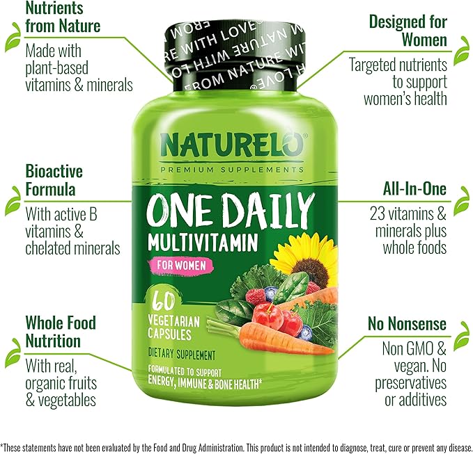 NATURELO Teen Multivitamin - Whole Food 60 Capsules and One Daily Multivitamin for Women 60 Capsules - 2 Month Supply Bundle