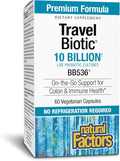 Natural Factors TravelBiotic Supports Colon and Immune Health Shelf Stable Probiotic Supplement 10 Billion CFU Vegan 60 Capsules (60 servings)