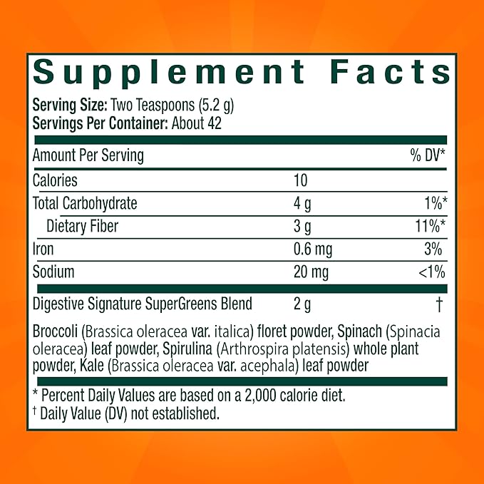 Metamucil Greens SuperFood Powder Fiber Supplement for Digestive Health* and Regularity* Gluten Free Plant-Based Stevia Great Taste Kiwi Apple Flavored 3g Dietary Fiber per Serving 42 Servings