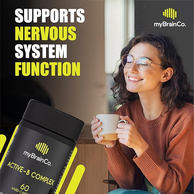 myBrainCo. Active-B Complex – High Strength Activated B Vitamin Supplement with B2 B6 B12 &amp Methyl Folate – Supports Energy Brain Function &amp Nervous System – 60 Vege-Capsules