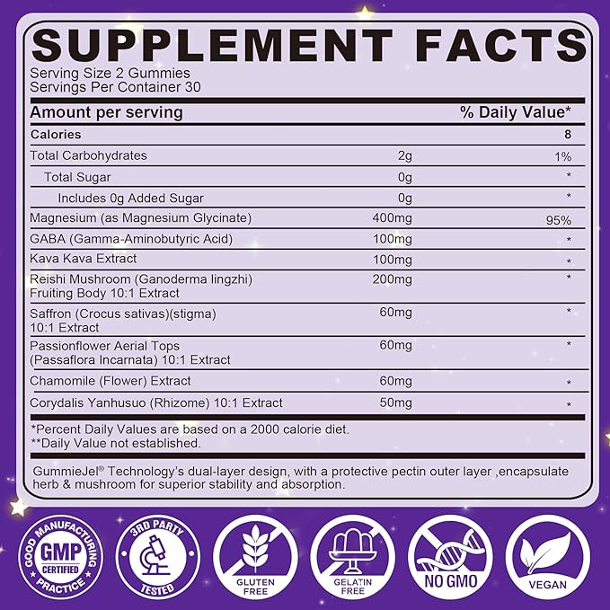NEVISS Reishi Mushroom Sleep Gummies - Melatonin Free Sleep Gummies for Adult | Reishi Saffron Magnesium GABA &amp Chamomile - Non-Habit Forming Help for Deep Relaxation - Vegan Berry Flavor 1P