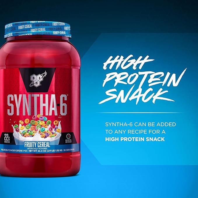 BSN SYNTHA-6 Premium Protein Powder with 6g of Fiber Whey Isolate Micellar Casein Milk Protein Isolate 5g of Fat Fruity Cereal 28 Servings 2.91 Pound (Packaging May Vary)