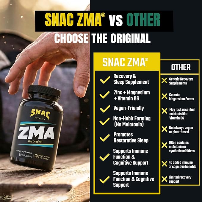 SNAC ZMA The Original Sleep &amp Recovery Supplement - Supports Muscle Recovery Restful Sleep Relaxation Stress Relief and Immune Support with Magnesium Zinc &amp Vitamin B6 90 Veggie Capsules