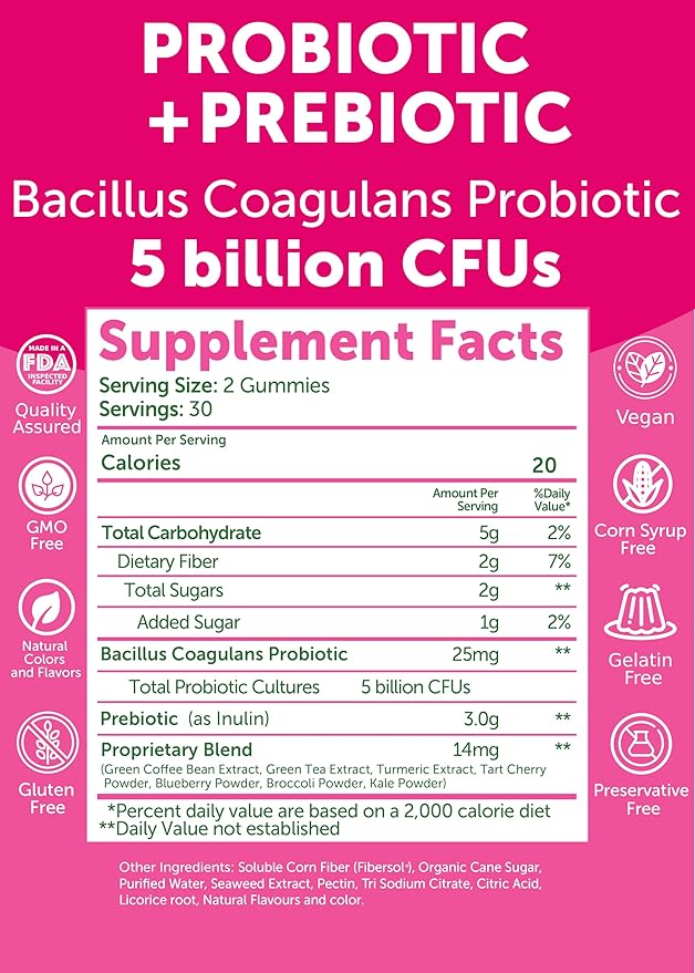 Lunakai USA Made Probiotic + Prebiotic &amp Vitamin C Gummies Bundle – Digestive Balance &amp Daily Antioxidant Support – 60 Non-GMO Gummies Each