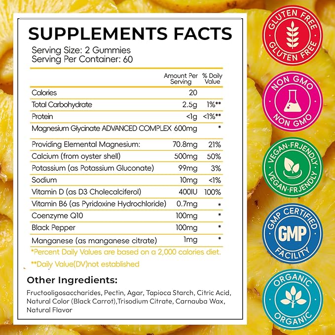 Magnesium Glycinate Gummies 600mg Sugar Free Chewable Magnesium Gummies for Men &amp Women Supports Evening Routine &amp Inner Balance No Melatonin Gluten Free Non GMO Vegan 60 Days Supply