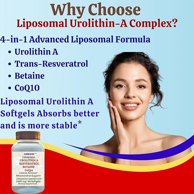 Nikoni Liposomal Urolithin-A Supplement 1400mg Supports Healthy Aging Cellular Renewal &amp Muscle Health- 120 Softgels