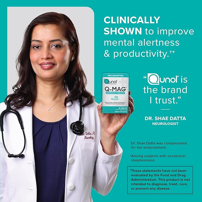 Qunol Q-Mag Magnesium L-Threonate Tablets 2000mg of Magtein to Help Support Cognitive Performance Improve Mental Alertness &amp Productivity Supports Restful Sleep High Absorption 60 Count
