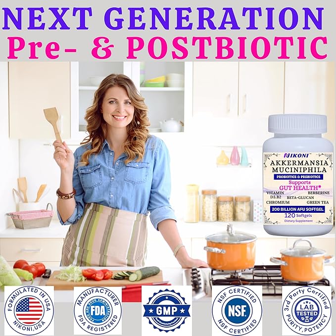 Nikoni Akkermansia Muciniphila GLP-1 Probiotic Supplement for Women &amp Men Gut Health (Pack of 4)