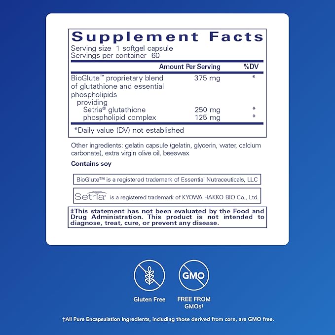 Pure Encapsulations Liposomal Glutathione - Immune Support &amp Liver Detox* - Antioxidant Protection - with Setria Glutathione - Non-GMO - 60 Softgel Capsules