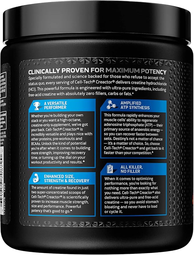 MuscleTech Cell-Tech Creactor - Creatine HCl Formula - Muscle Builder for Men &amp Women - Creatine HCl + Free-Acid Creatine Supplements - Fruit Punch Extreme 120 Servings