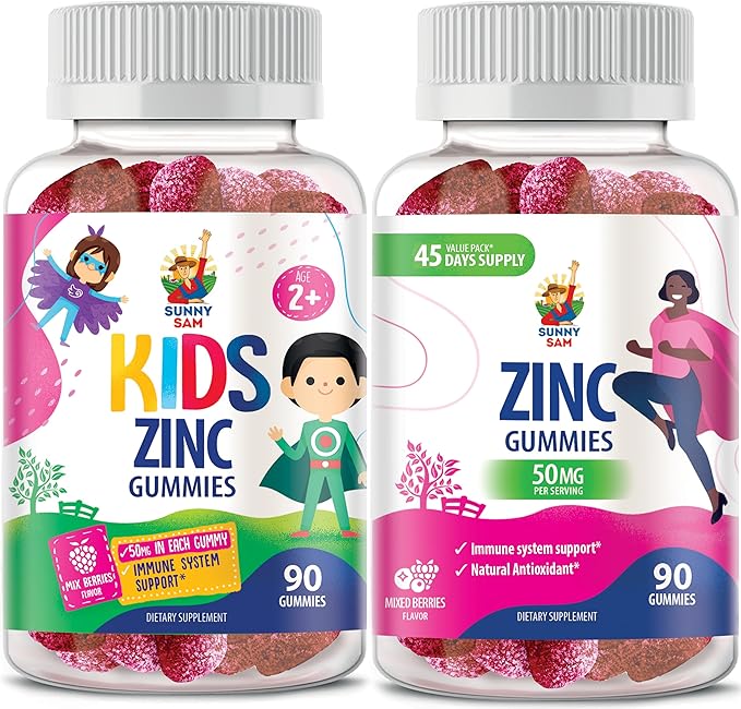 Zinc Gummies for Adults &amp Zinc Gummies for Kids. Zinc Chewable Gummy for Immune Support - Powerful Natural Antioxidant Non-GMO Supplement for Children Men Woman Adults