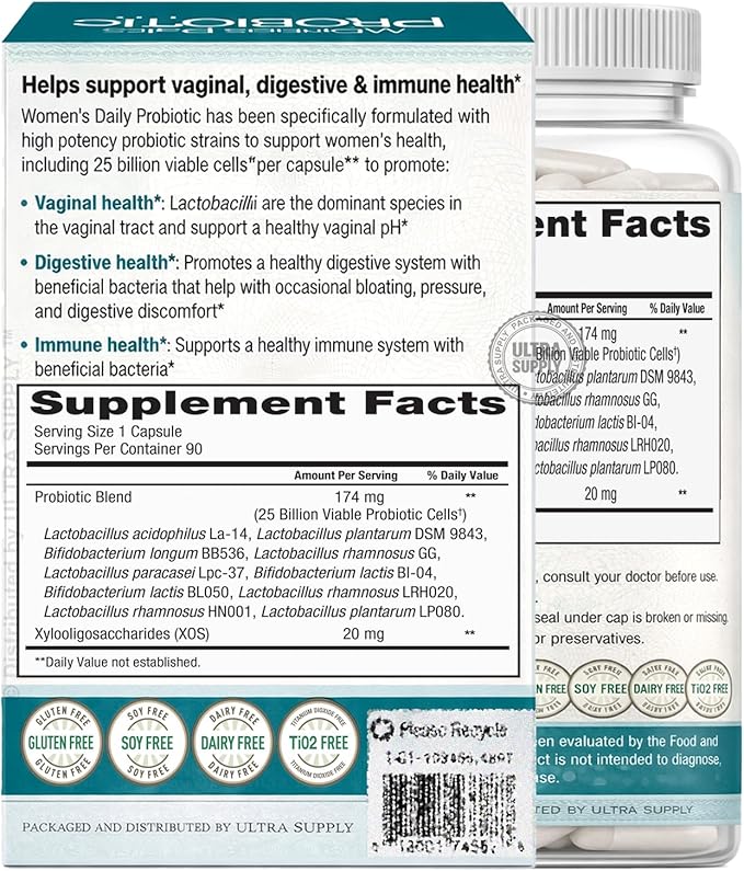 Tru.Natures Women's Probiotic Capsules 90 Count - Multi-Strain Formula with Prebiotic Fiber