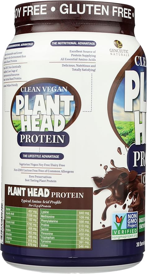 Genceutic Naturals Plant Head Protein Dietary Supplement Chocolate 1.8 Pounds