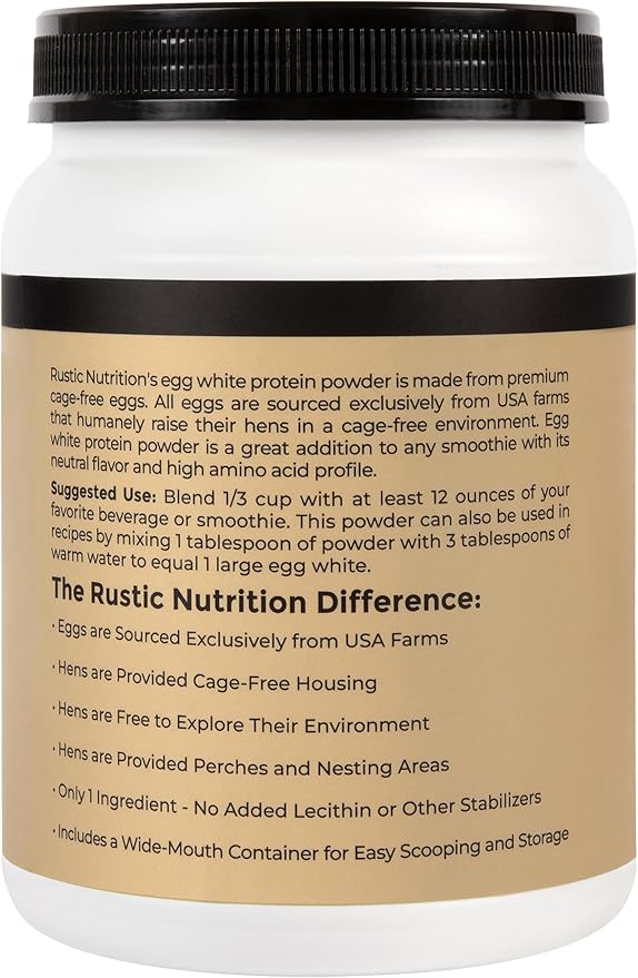 Premium Cage-Free Egg White Protein Powder USA-Sourced 21g Protein Humanely-Raised 0g Fat 0g Sugar 0g Cholesterol (Unflavored 24 Oz)