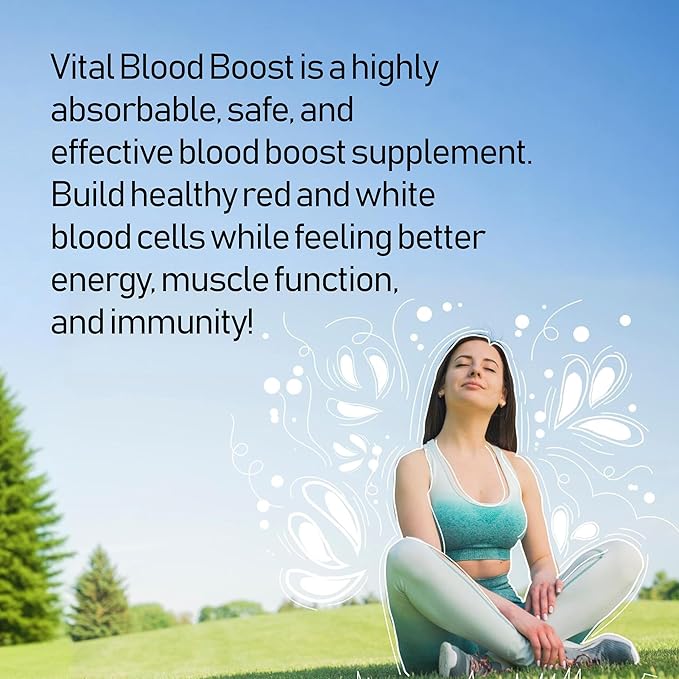 Vital Blood Boost – Dietary Supplement with Iron Selenium Zinc Vitamin B12 &amp Folic Acid – 90 Tablets 90 Day Supply