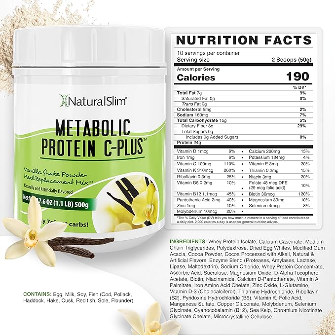 Metabolic Protein C-Plus Whey Protein Powder &amp Shake Meal Replacement with Vitamin C L-Glutamine &amp Digestive Enzymes Low Carb Protein Drink Support Metabolism Energy &amp Gut health 1.1