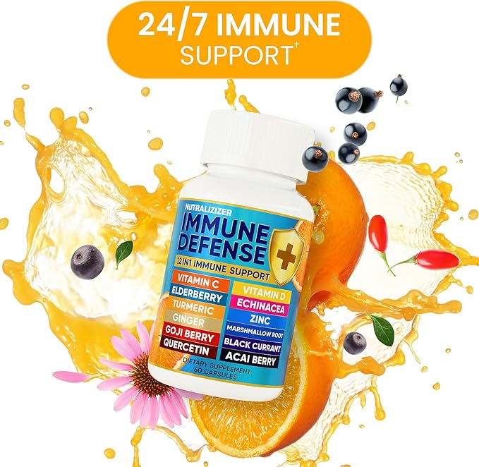 12 in 1 Immune Defense Vitamins - Immune Support Supplement w/VIT D3 Vitamin С Zinс Echinacea Elderberry Ginger &ampMore - Natural Immunity System Booster - Immune &amp Muscle Health 120cs