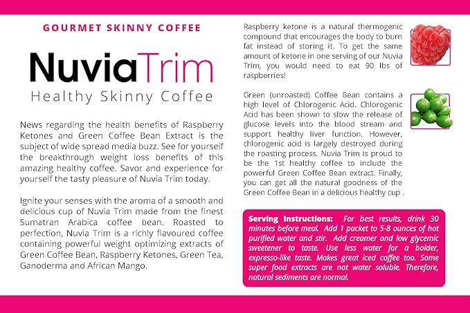 Nuvia Trim - Gourmet Instant Coffee for Weight Loss with Garcinia Cambogia Raspberry Ketones and Green Coffee Bean Extract Vegan No Sugar or Dairy Great for Iced Coffee 0.15oz packets(30 ct.)