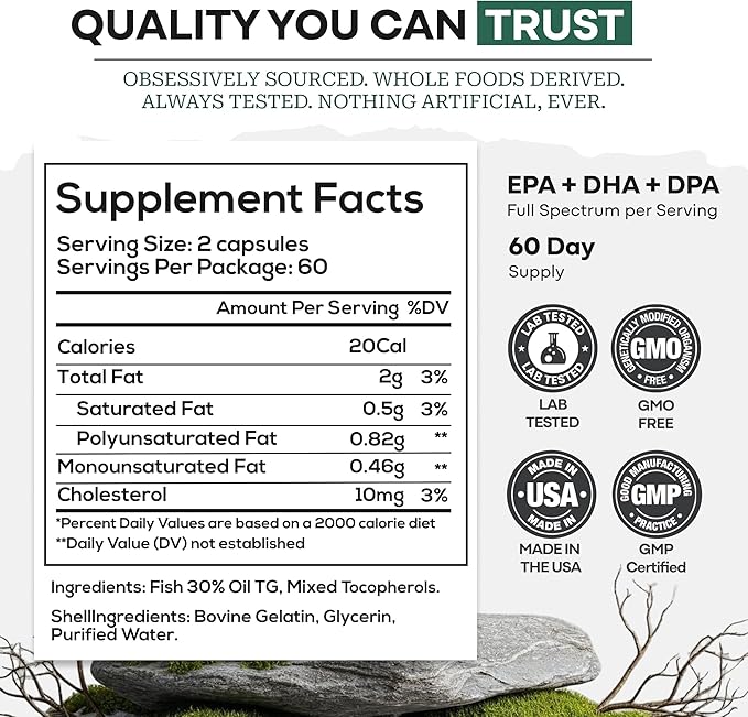 Wild Foods Omega 3 Fish Oil Supplement 120 Capsules (1 pk) | Wild Caught Burpless Odorless Non-GMO Gluten Free | DPA DHA EPA Triple Strength Heart &amp Joint Nutrition for Women &amp Men