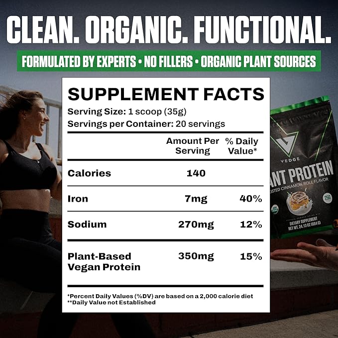 VEDGE Vegan Protein Powder - Plant Protein Powder with Pea Pumpkin &amp Sunflower - USDA Organic Amino Acids Dairy Free Gluten Free Soy Free Keto Non GMO Smooth Texture - Cinnamon - 20 Servin