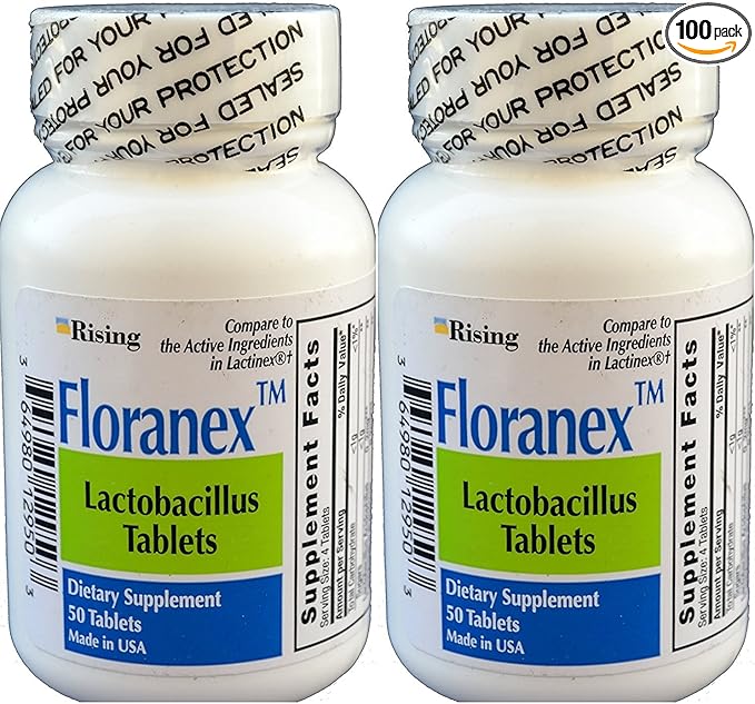 Floranex Probiotic for Colon Health Generic for Lactinex 50 Tablets per Bottle Pack of 2 Total 100 Tablets