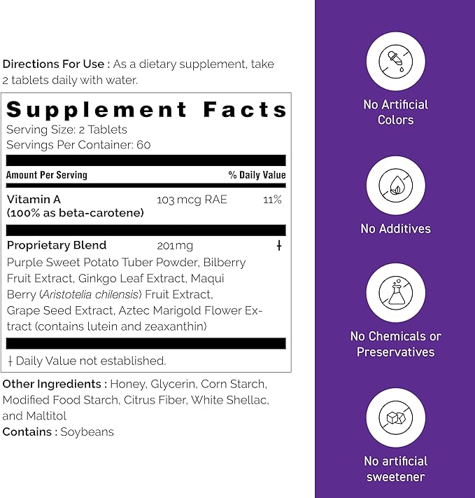 Umeken Eye Clear Dietary Supplement Blueberry Extract Lutein Zeaxanthin Ginkgo Vision Supplements for Adults Eye Vitamins 2 Months Supply 120 Tablets Pack of 120