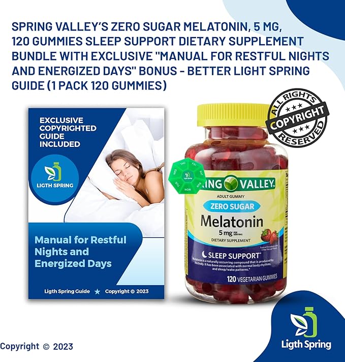Melatonin 5 Mg Zero Sugar 120 Gummies (2 Pack) with Exclusive Better Ligth&ampSpring Guide