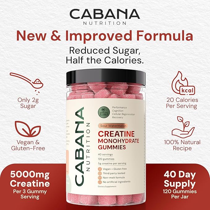 Creatine Monohydrate Gummies 5g - Watermelon Flavored Creatine for Women and Men - Supplement Supports Muscle Gain Energy Pre and Post Workout Focus &amp Cognition Recovery (120 count 40 serving