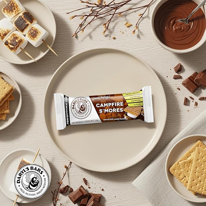 Daryl's Bars Campfire S'mores On the Go Whey Protein Bars Gluten Free 20gr of Protein Snack Meal Replacement Pack of 1