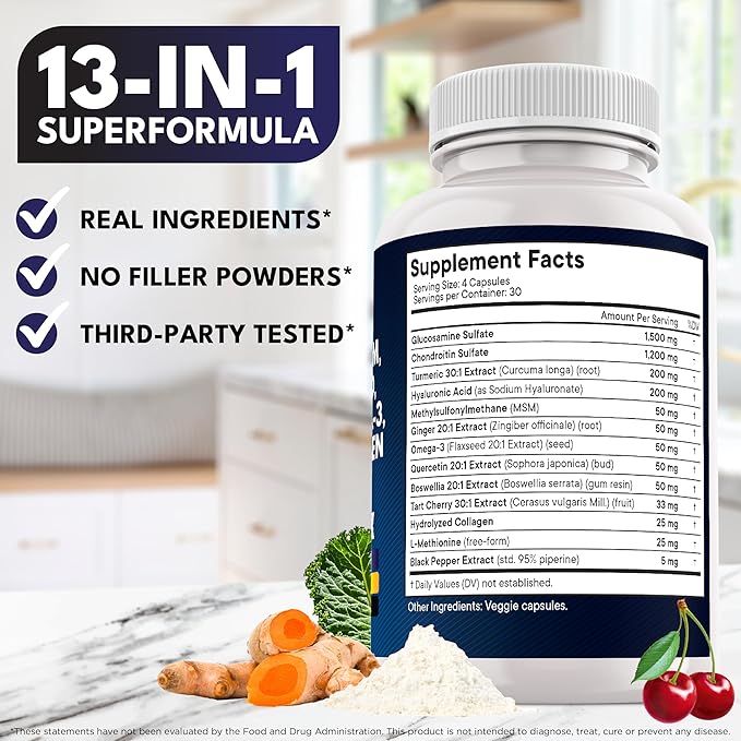 Glucosamine Chondroitin MSM Turmeric Curcumin Collagen Hyaluronic Acid Omega 3 – Health Supplement for Men &amp Women – 240 Count