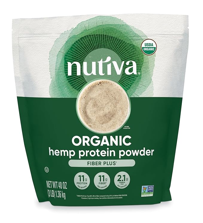 Nutiva USDA Organic Cold-Pressed Hemp Seed Plant Protein Power 3 Pound Fiber Plus with Essential Amino Acids Non-GMO Whole 30 Approved Vegan &amp Keto
