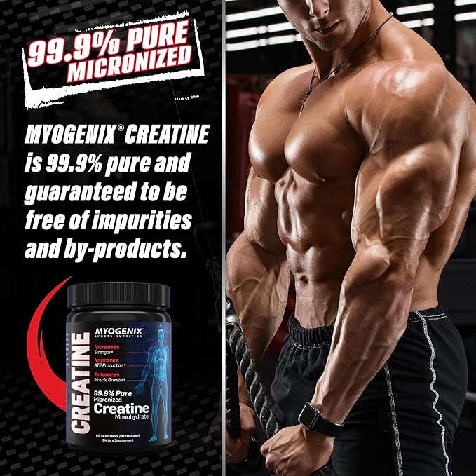 Myogenix Creatine Monohydrate – Pure Creatine Powder for Strength &amp Endurance – Supports ATP Production &amp Muscled Strength – No Additives – Unflavored (80 Servings)