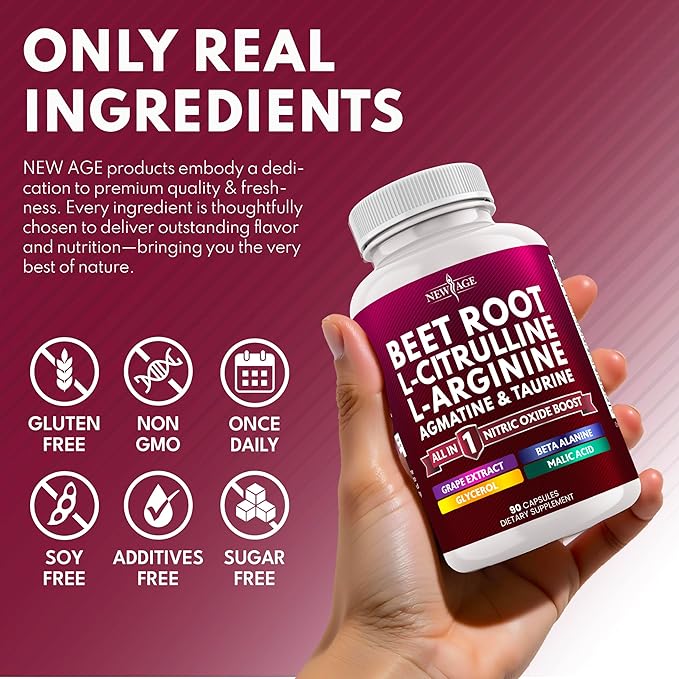 NEW AGE Beet Root Capsules - L Arginine L Citrulline Nitric Oxide Beetroot Powder Arginine Citrulline Supplement – 270 Vegan Capsules