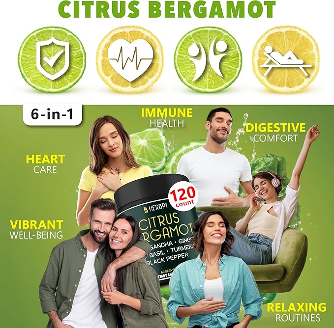 Bundle 6in1 Dandelion Supplement &amp 6in1 Citrus Bergamot Supplement - Support Relaxation Heart Digestion Health and Immune