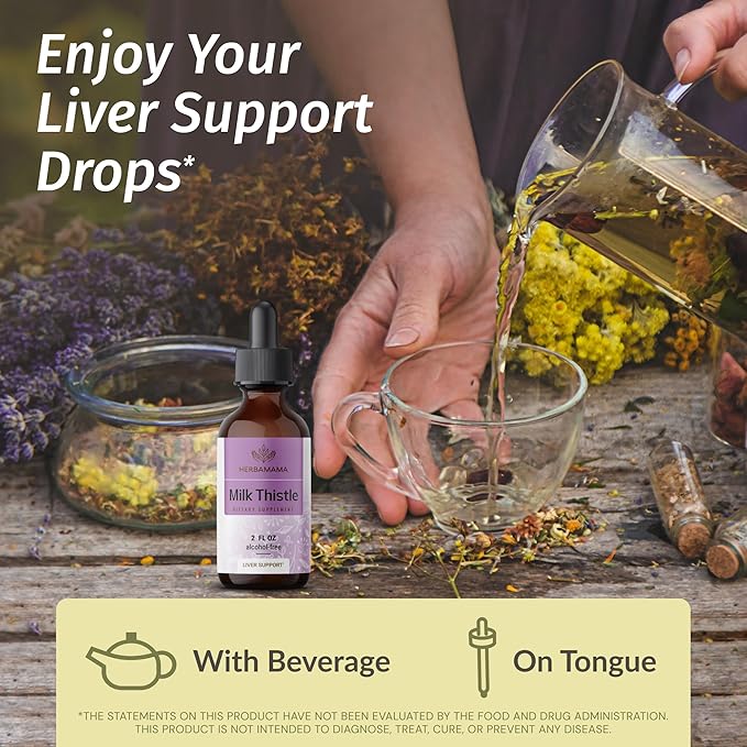 HERBAMAMA Herbal Liquid Drops Kit - Bundle of Milk Thistle Extract &amp Ashwagandha Root Tincture 2 fl oz - Vegan Non-GMO Sugar &amp Alcohol-Free - 2 Pack