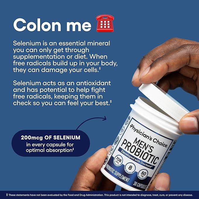 Physician's Choice Probiotics for Men - 70 Billion CFU - 8 Strains - w/Selenium &amp Organic Prebiotics - Supports Digestive Health Microbiome Colon &amp Immune Health - Advanced Men's Probiotic