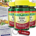 Spring Valley Iron 65 mg Tablets Ferrous Sulfate Value Size 200 Ct 3 Pk (600 Total) + Vitamin Vitality &amp Pill Container (5 Items)!