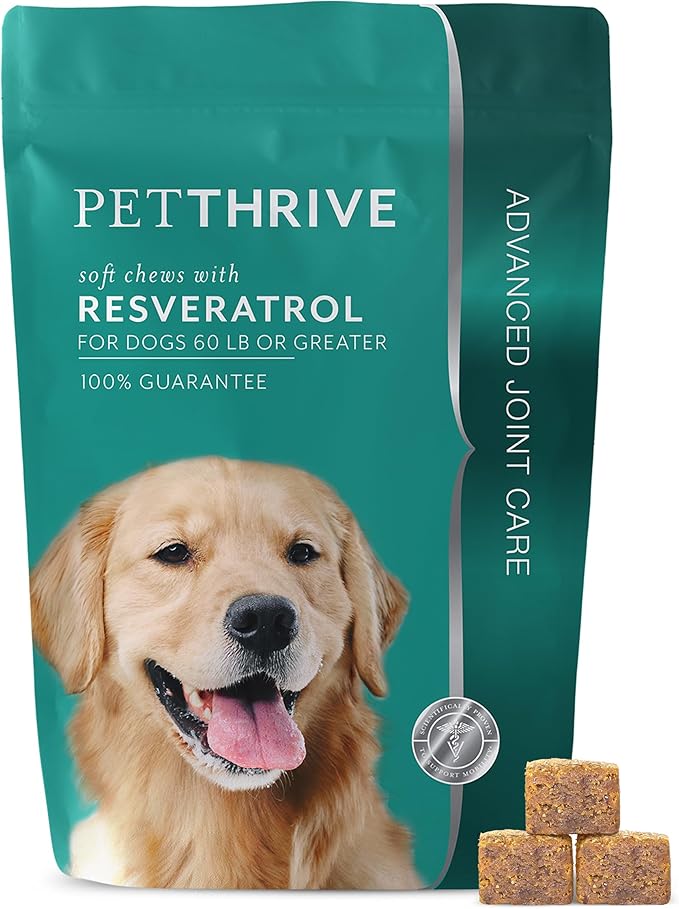 Dog Hip and Joint Support Supplement Soft Chews with Resveratrol Glucosamine Chondroitin Hyaluronic Acid Bacon Flavor Large Breed