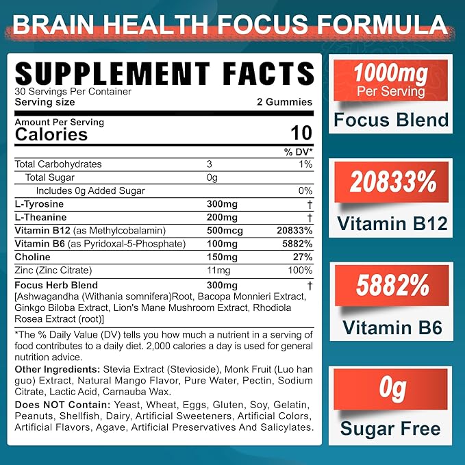 NEVISS Bundle - Women &amp Men's 50+ Multivitamin and L-Tyrosine L-Theanine B6 B12 Gummies 2 Pack