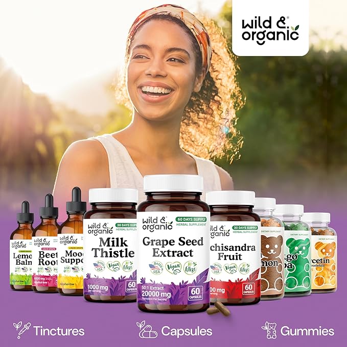 Wild &amp Organic Grape Seed Extract Capsules - 20000 mg Strength Grapeseed Extract Equivalent - 95% Polyphenols - 400 mg per Serving - 2 Month Supply - 60 Vegan Capsules - Non-GMO