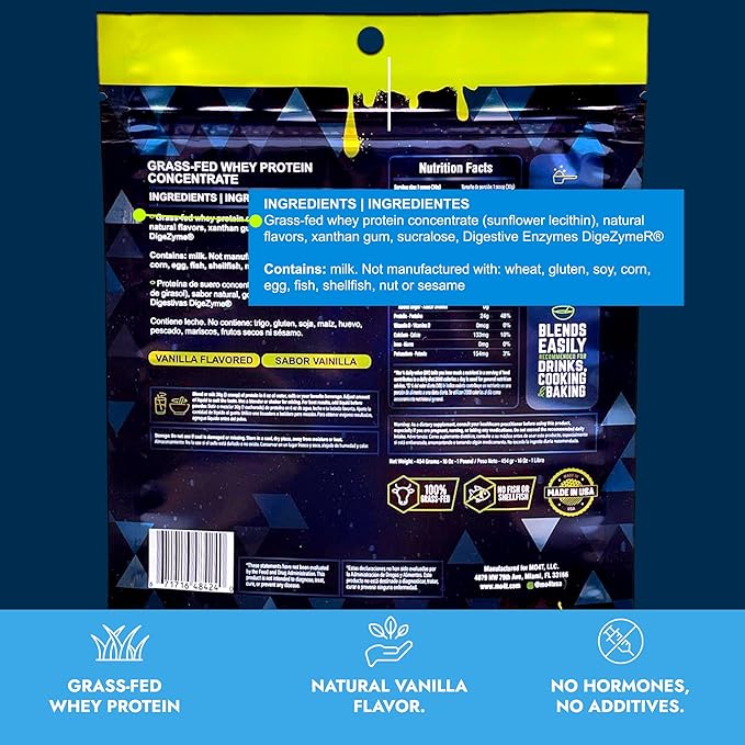 MO4T ProGainz - Grass-Fed Whey Protein Concentrate Powder - Whey Concentrate with Digestive Enzymes - 24g of Whey Concentrate Protein per Serving- Proteina para ganar masa Muscular