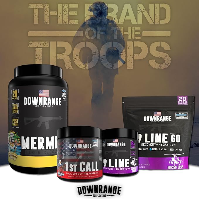 DownRange Mermite Whey Protein Powder Post Workout Muscle Recovery &amp Energy Support Drink Mix Supplement with 20g Whey Protein 9g Amino Acid 30 Servings (Vanilla)