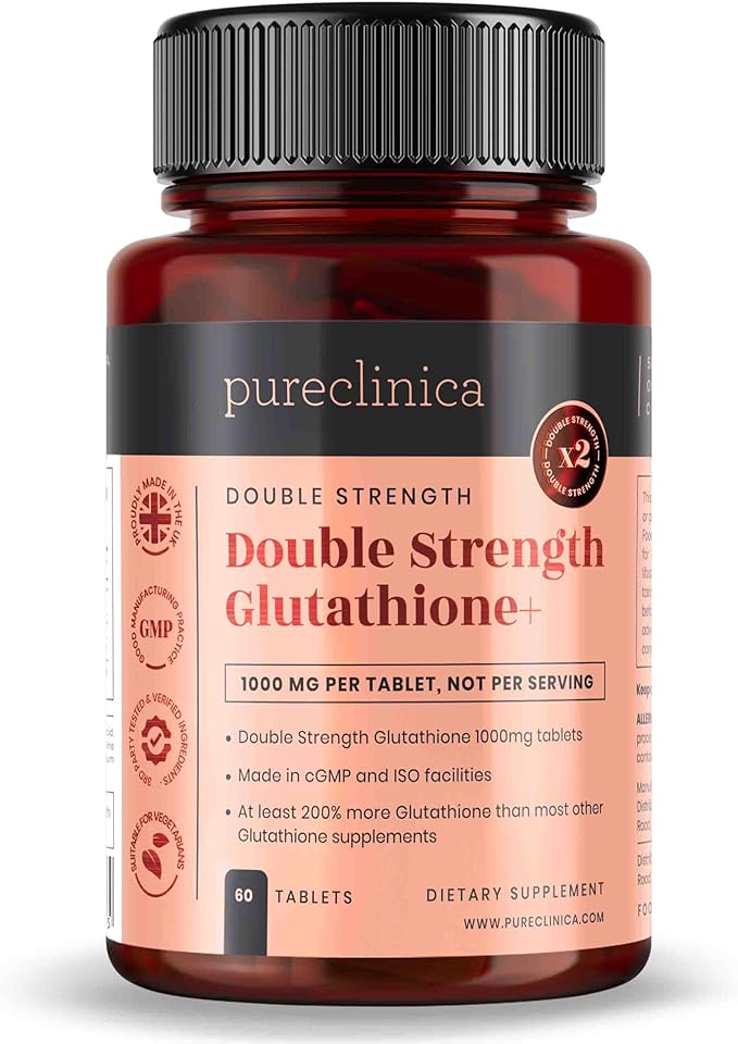 pureclinica Glutathione 1000mg x 60 Tablets. with 500mg Glutathione 300mg ALA and 200mg Vitamin C per Tablet.