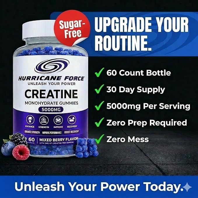 Chewable Creatine Monohydrate Gummies 5000mg — Sugar-Free Creatine Chews No Powder No Shaker No Mess No Bloat — Easy On-the-Go Supplement for Strength Training &amp Muscle Recovery — 60ct Mixed B