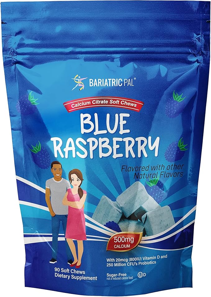 BariatricPal 30-Day Bariatric Vitamin Bundle (Multivitamin ONE 1 per Day! Iron-Free Capsule and Calcium Citrate Soft Chews 500mg with Probiotics - Blue Raspberry)