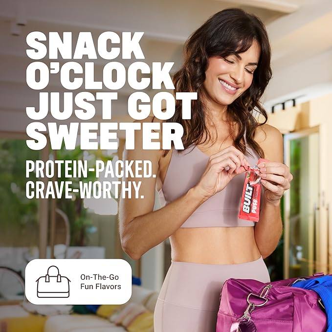 BUILT Bar Puff Protein Bars - Strawberries 'N Cream - 15g Protein Snack Bars with Collagen - Calorie Conscious &amp Gluten Free - 12 Count