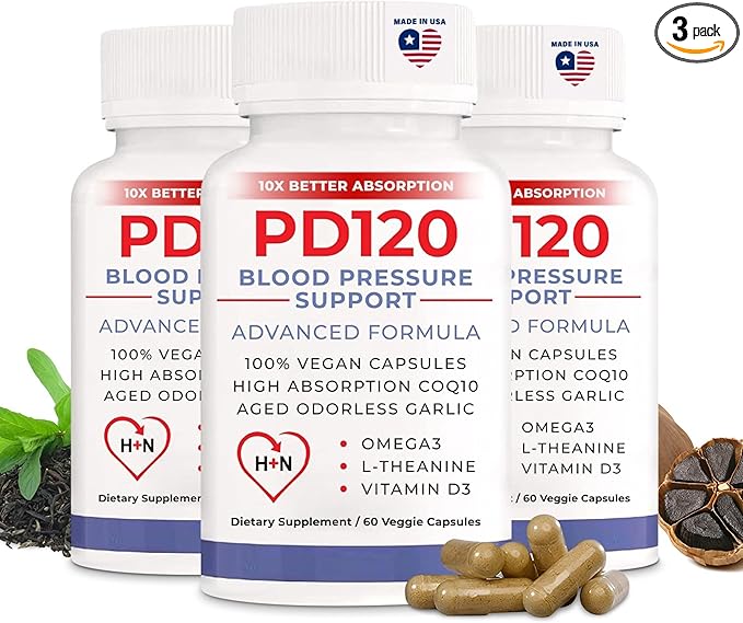 Natural Blood Pressure Support Supplement: 8-in-1 Formula With Black Odorless Garlic High-absorption CoQ10 (pack of 3)